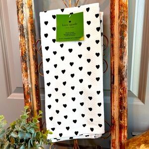 Kate Spade 100% cotton kitchen towels featuring black hearts on a white set of 3